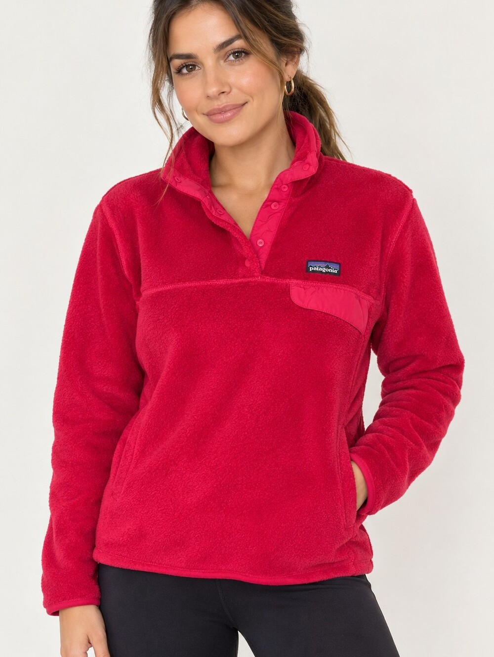 Patagonia Wome's Red Crewneck Snap Pullover Fleece